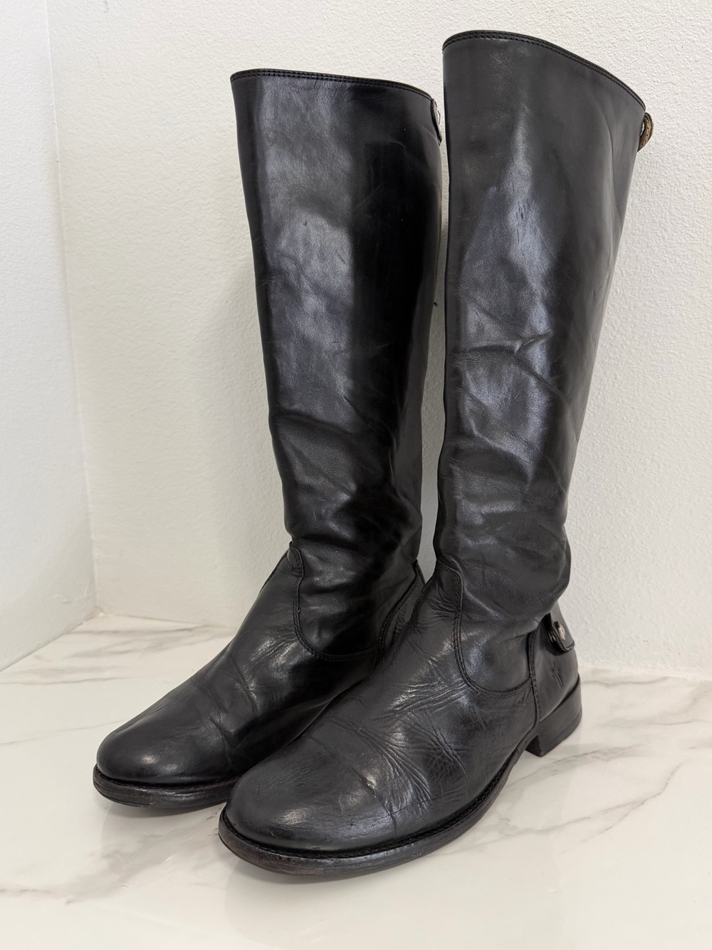 Frye Melissa Button Back Leather Tall riding Boots,size 6.5 zip back